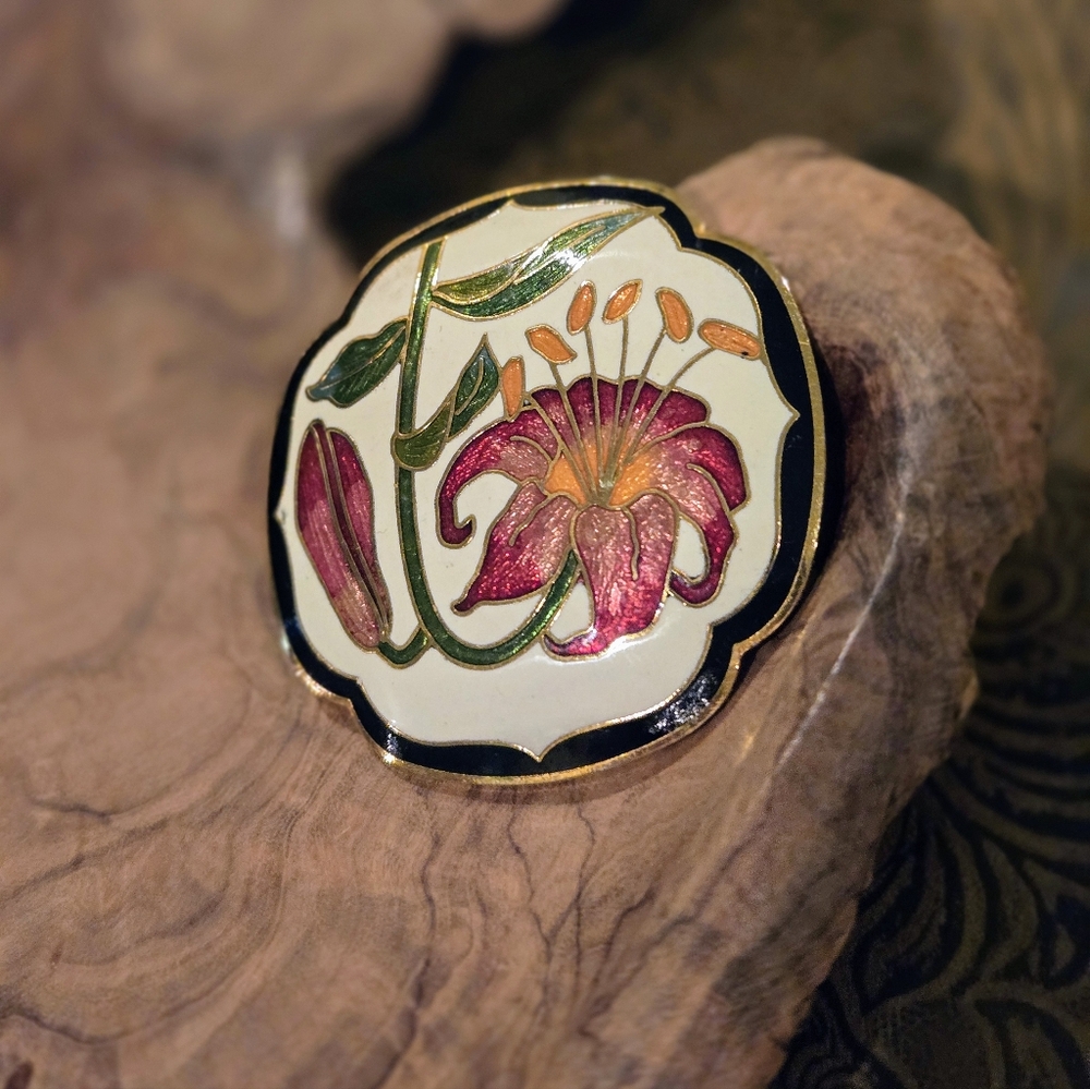 Vintage 80's Cloisonne Scarf Accessory - Picture 1 of 5